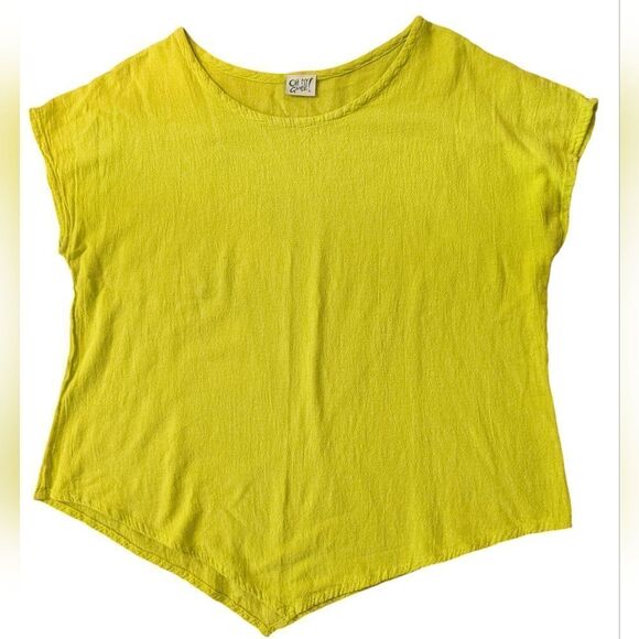 Vintage 90s lime green Oh My‎ Gauze cotton asymmetrical women's top - Picture 1 of 7